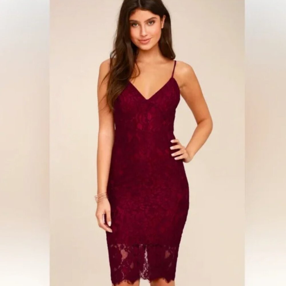 LULU’S Extraordinary Love Burgundy Lace Midi Dress Size Small